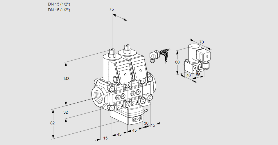 Регулятор соотношения газ/воздух с двумя эл.магнитными клапанами VCG 1E15R/15R05NGEVWR/PPPP/PPBY