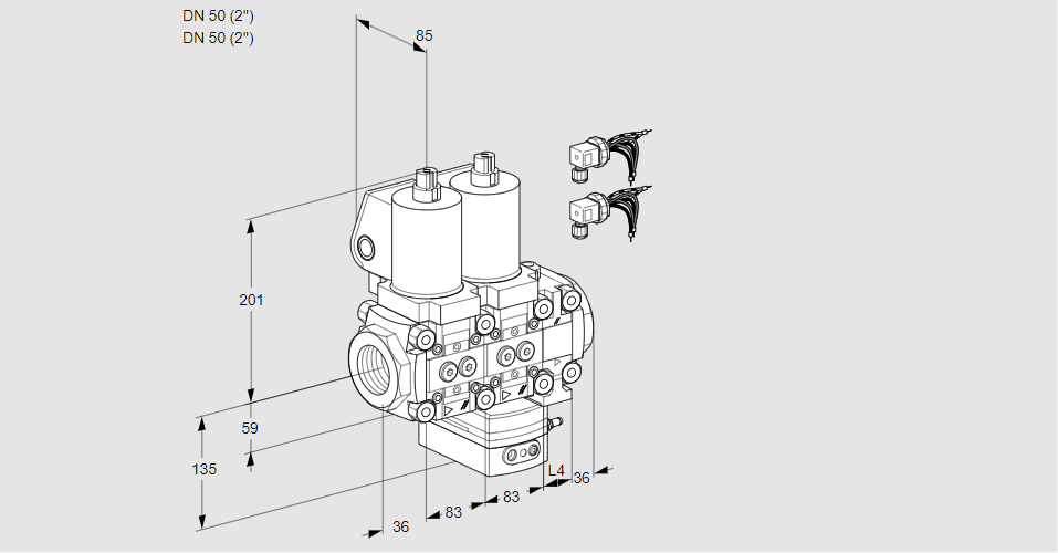 Регулятор соотношения газ/воздух с двумя эл.магнитными клапанами VCG 3E50R/50R05NGEVWSL8/PPPP/PPPP