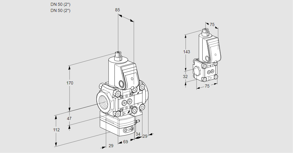 Регулятор соотношения газ/воздух 1:1  с эл.магнитным клапаном VAG 2T50N/50N05GAVQR/PP/ZS