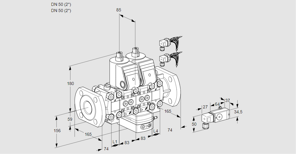 Регулятор расхода с двумя эл.магнитными клапанами VCH 3E50F/50F05FNHEVWR6/PPPP/-3PP
