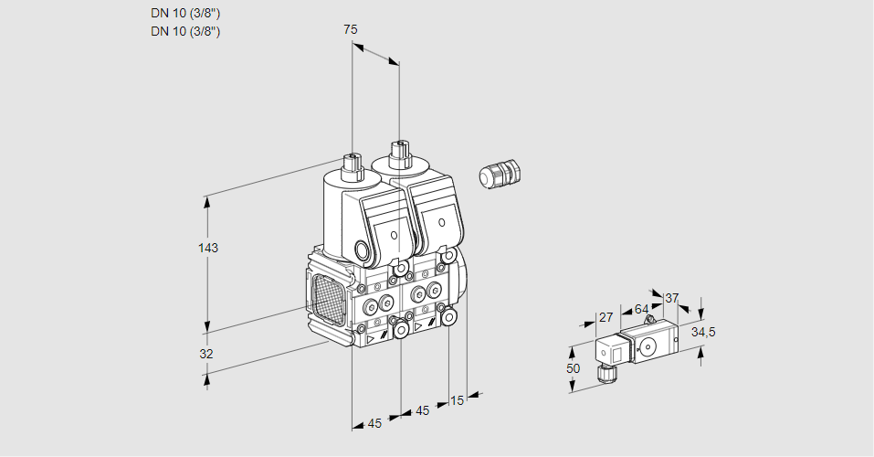 Клапан эл.магнитный сдвоенный VCS 1E10R/10R05FNNWR/5--3/PPPP