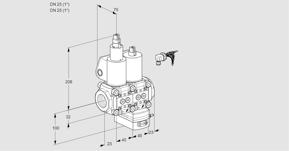 Регулятор расхода с двумя эл.магнитными клапанами VCH 1E25R/25R05LHEWL/PPPP/PPPP