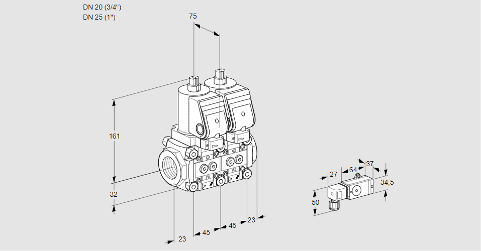 Клапан эл.магнитный сдвоенный VCS 1E20R/25R05NNWGR/-3PP/PP2-