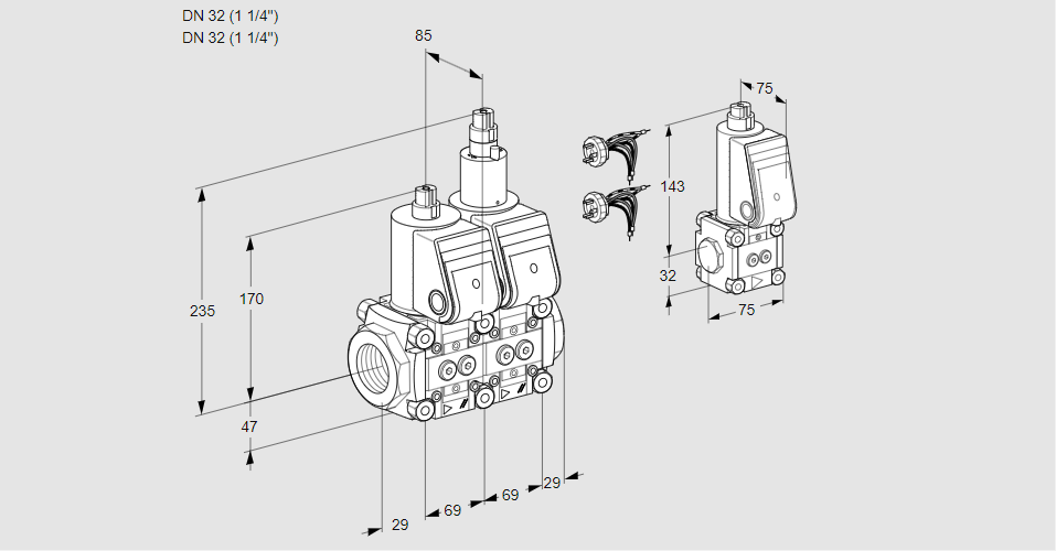 Клапан эл.магнитный сдвоенный VCS 2E32R/32R05NLWR5/PPPP/PPBS