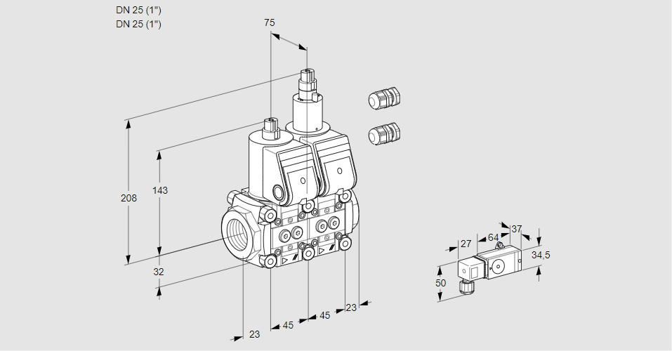 Клапан эл.магнитный сдвоенный VCS 1E25R/25R05NLWR3/PP-5/PPPP