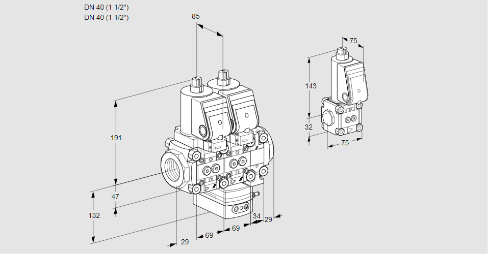 Регулятор расхода с двумя эл.магнитными клапанами VCH 2T40N/40N05NHAVQSR/PPPP/PPBS