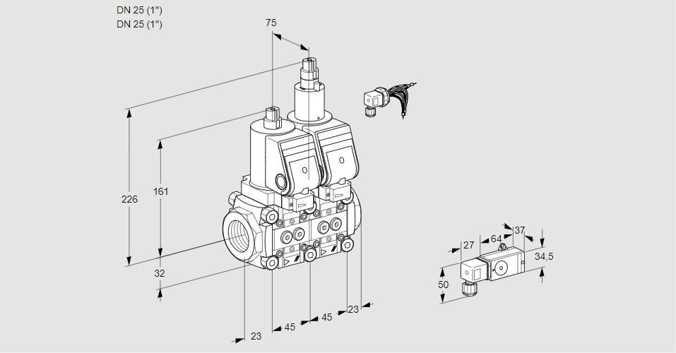 Клапан эл.магнитный сдвоенный VCS 1E25R/25R05NLWSR/1--3/PPPP