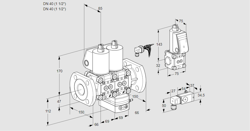 Регулятор соотношения газ/воздух с двумя эл.магнитными клапанами VCG 2E40F/40F05NGEWL/PPZS/-3PP