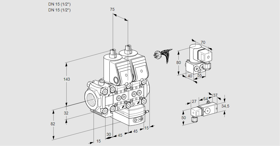 Регулятор давления с двумя эл.магнитными клапанами VCD 1E15R/15R05FND-50WR/2-PP/3-BY