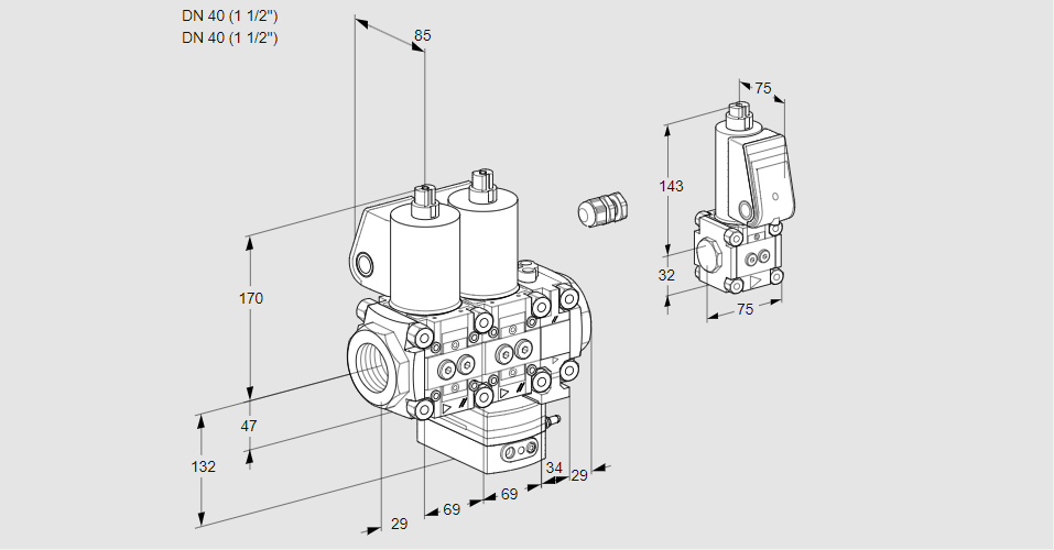 Регулятор расхода с двумя эл.магнитными клапанами VCH 2E40R/40R05NHEVWL3/PPBS/PPPP