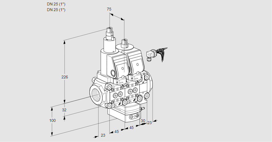 Регулятор расхода с двумя эл.магнитными клапанами VCH 1E25R/25R05LHEVWGR/PPPP/PPPP