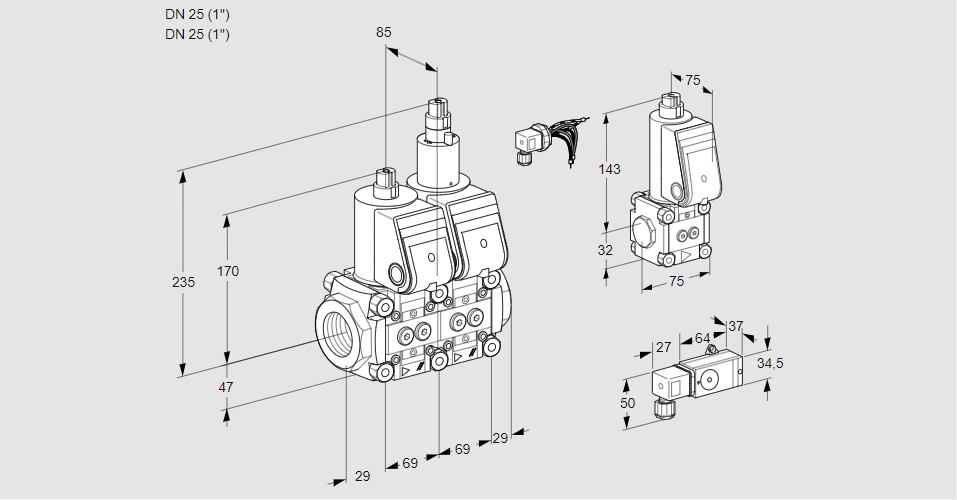 Клапан эл.магнитный сдвоенный VCS 2E25R/25R05NLWR/-3PP/BSPP