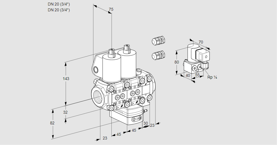Регулятор соотношения газ/воздух с двумя эл.магнитными клапанами VCG 1E20R/20R05NGEVWL3/PPZY/PPPP