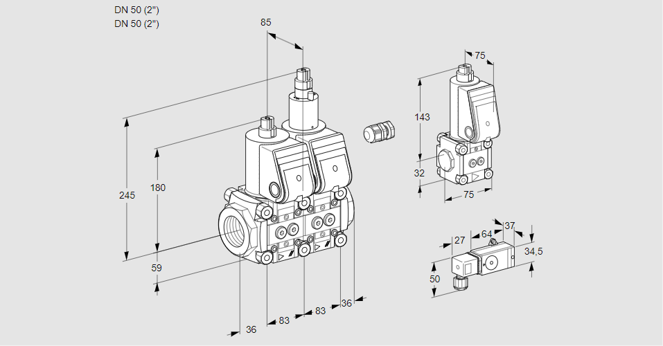 Клапан эл.магнитный сдвоенный VCS 3E50R/50R05NLWR/PPPP/2-ZS