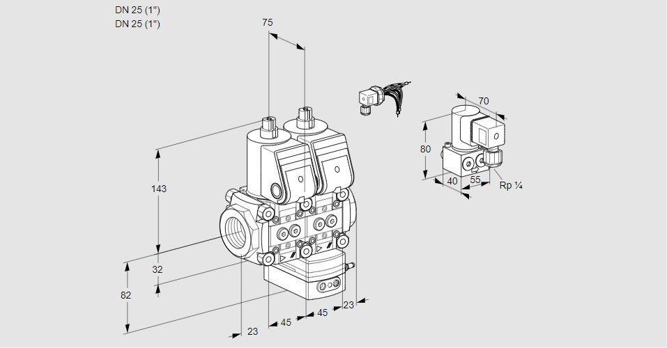 Регулятор соотношения газ/воздух с двумя эл.магнитными клапанами VCG 1E25R/25R05NGEWR/PPPP/PPZY