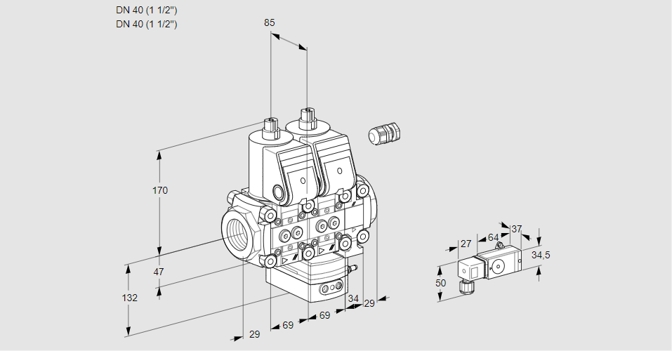 Регулятор расхода с двумя эл.магнитными клапанами VCH 2E40R/40R05NHEVWR/2--4/PPPP