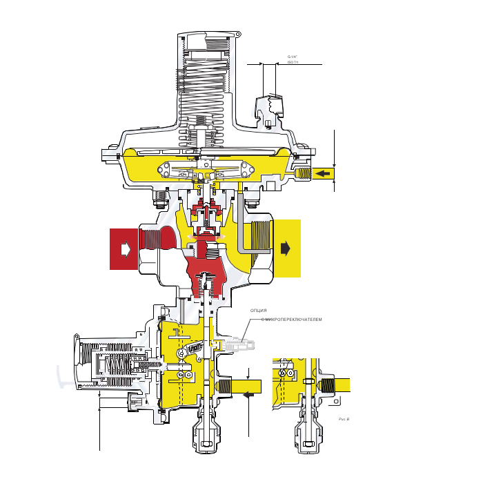 Регулятор давления газа Dival-G 512BP G1"хG1 1/2" Рвых=40-70 mbar, с ПЗК