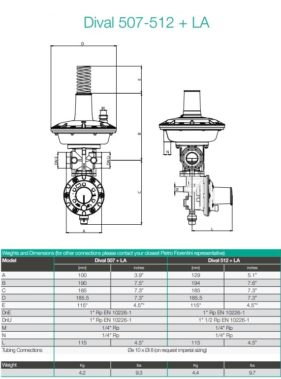 Регулятор давления газа Dival-G 512BP G1"хG1 1/2" Рвых=40-70 mbar, с ПЗК
