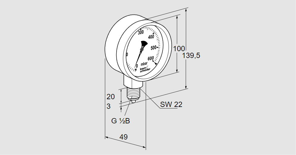 Манометр для измерения низкого давления газа KFM 40RB100