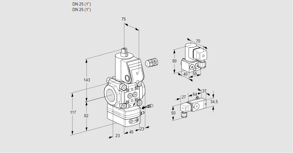 Регулятор соотношения газ/воздух 1:1  с эл.магнитным клапаном VAG 125R/NWAE