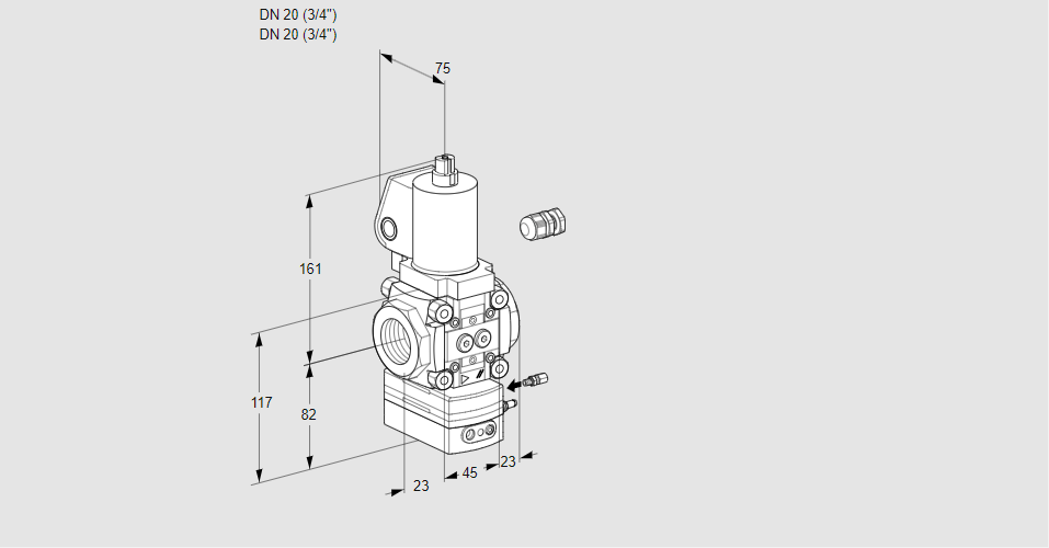 Регулятор соотношения газ/воздух 1:1  с эл.магнитным клапаном VAG 120R/NWGLAE