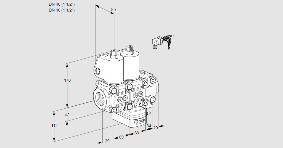 Регулятор соотношения газ/воздух с двумя эл.магнитными клапанами VCG 2E40R/40R05NGEVWL/PPPP/PPPP