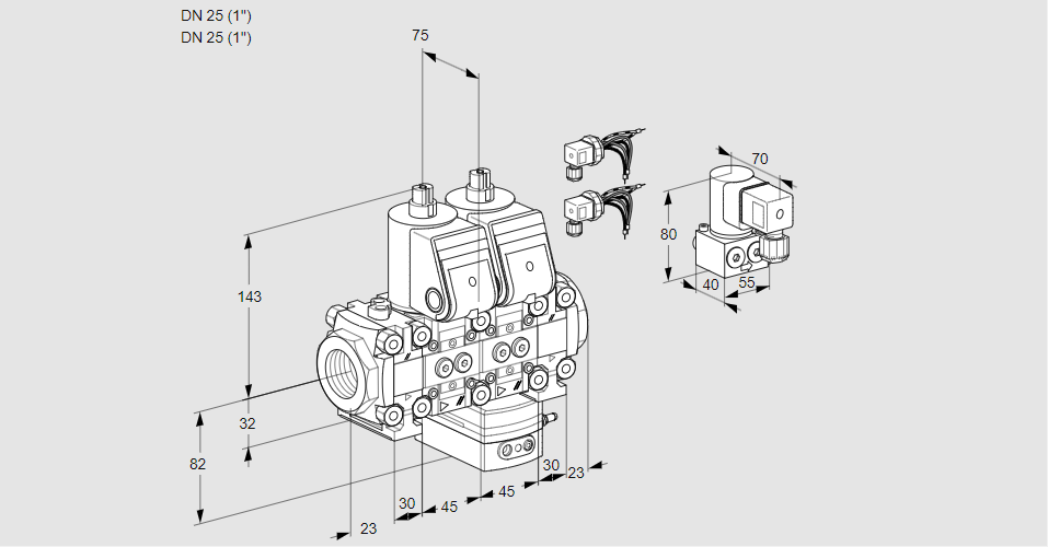 Регулятор соотношения газ/воздух с двумя эл.магнитными клапанами VCG 1E25R/25R05F2NGEVWR6/PPPP/PPBY