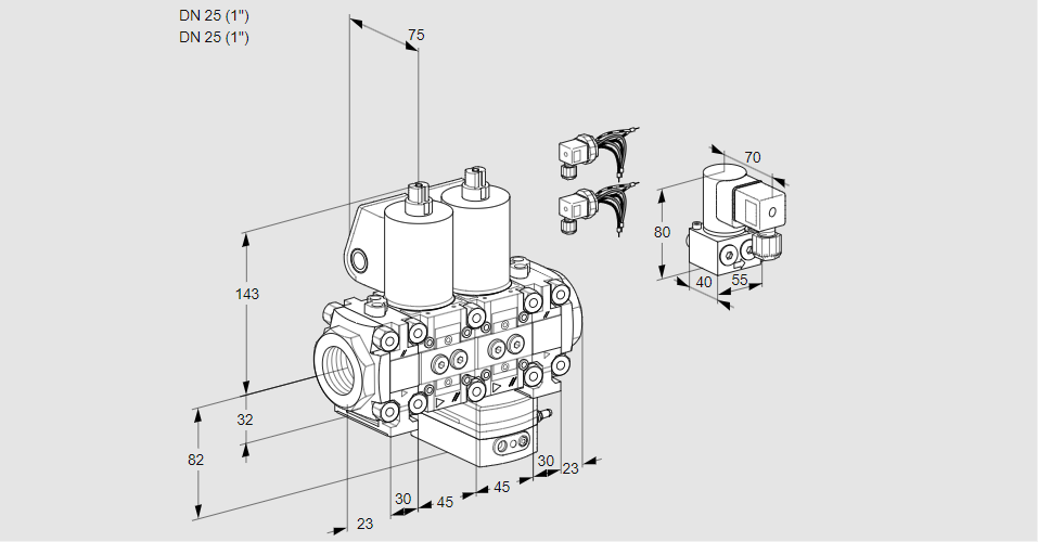 Регулятор соотношения газ/воздух с двумя эл.магнитными клапанами VCG 1E25R/25R05F2NGEVWL6/PPBY/PPPP