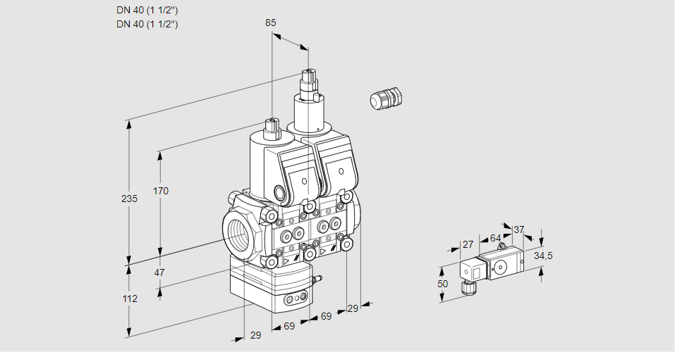 Регулятор давления с двумя эл.магнитными клапанами VCD 2E40R/40R05D-25LQR/2-PP/PPPP
