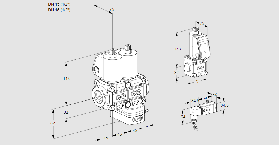 Регулятор давления с двумя эл.магнитными клапанами VCD 1T15N/15N05ND-100QL/PPZS/2--3
