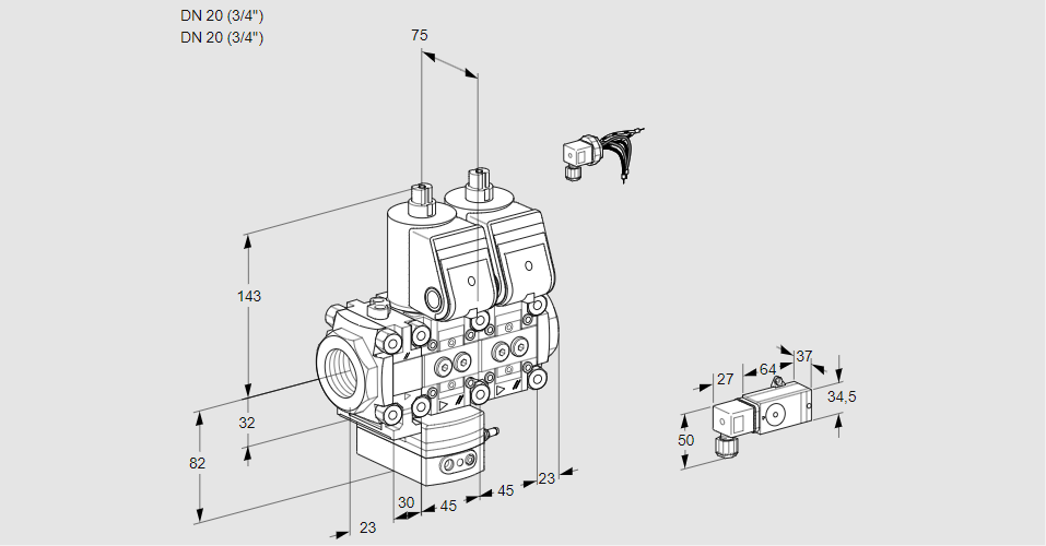 Регулятор соотношения газ/воздух с двумя эл.магнитными клапанами VCG 1E20R/20R05F2GNNWR/PP-1/PPPP