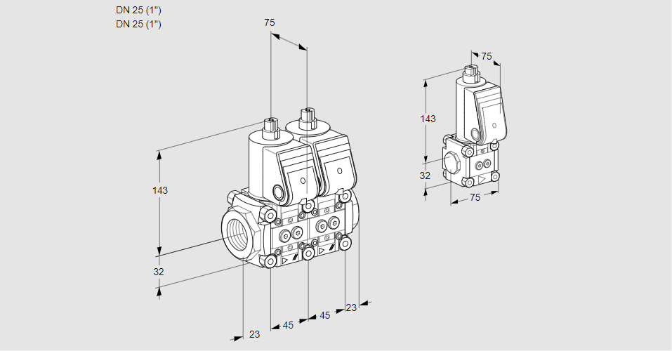 Клапан эл.магнитный сдвоенный VCS 1E25R/25R05NNWR/PPPP/PPZS
