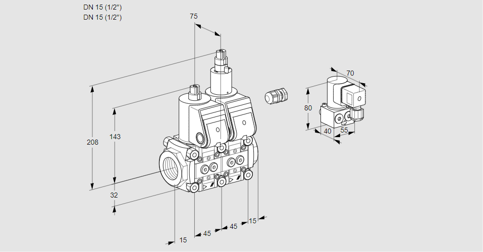Клапан эл.магнитный сдвоенный VCS 1E15R/15R05NLWR/PPPP/PPBY