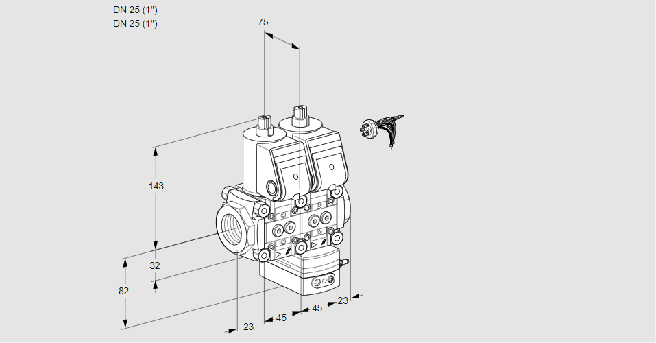 Регулятор соотношения газ/воздух с двумя эл.магнитными клапанами VCG 1E25R/25R05NGEWR/PPPP/PPPP