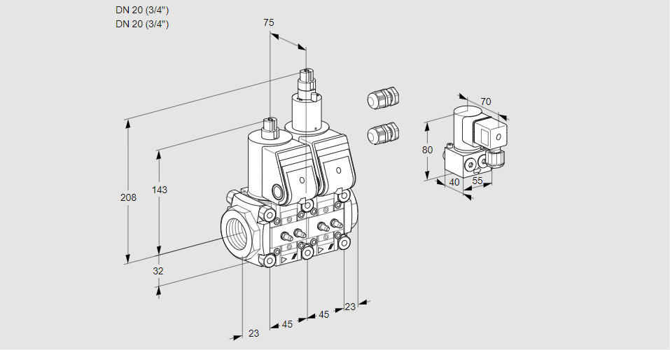 Клапан эл.магнитный сдвоенный VCS 1E20R/20R05NLWR3/MMMM/PPBY