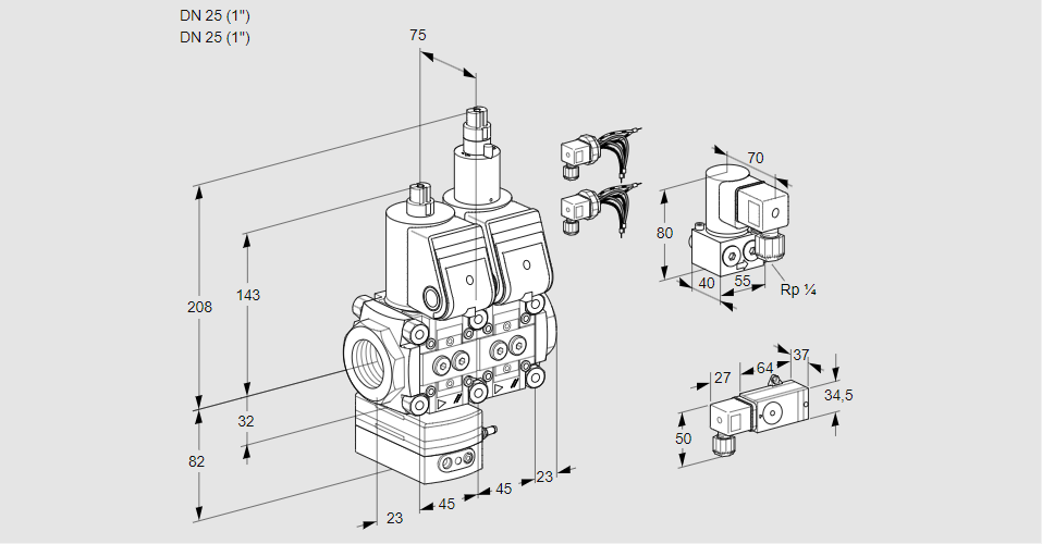 Регулятор давления с двумя эл.магнитными клапанами VCD 1E25R/25R05D-25LWR6/1-PP/ZYPP