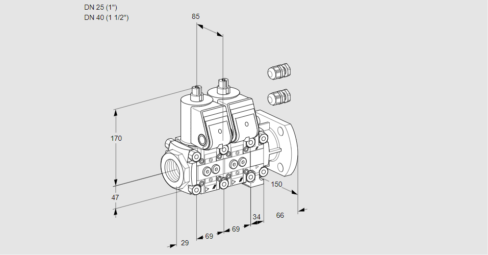 Клапан эл.магнитный сдвоенный VCS 2E25R/40F05NNVWR3/PPPP/PPPP