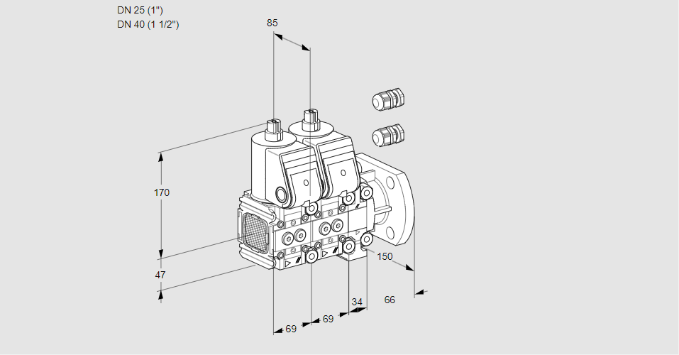 Клапан эл.магнитный сдвоенный VCS 2E25R/40F05FNNVWR3/PPPP/PPPP