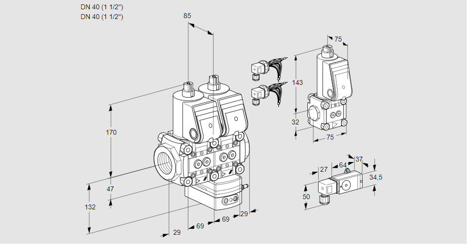 Регулятор соотношения газ/воздух с двумя эл.магнитными клапанами VCV 2E40R/40R05NVKWR6/2-PP/MMBS