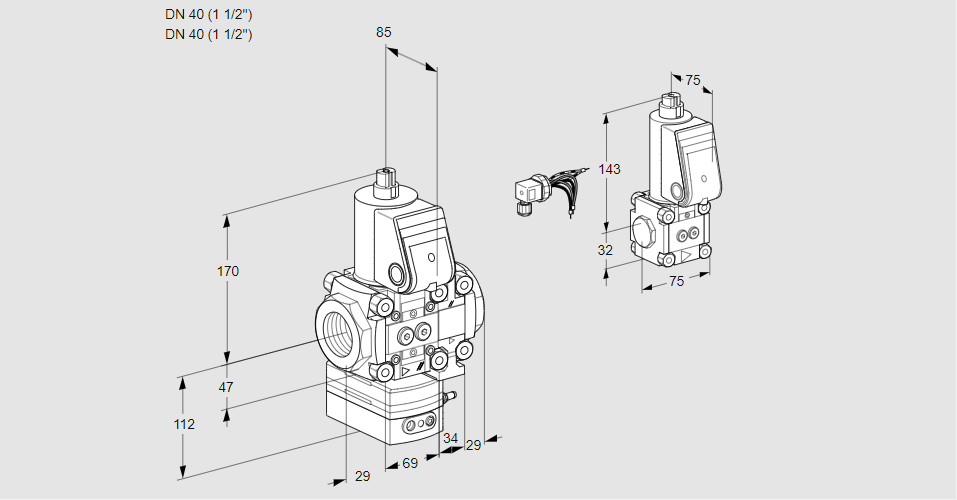 Регулятор соотношения газ/воздух 1:1  с эл.магнитным клапаном VAG 2E40R/40R05GEVQR/PP/ZS