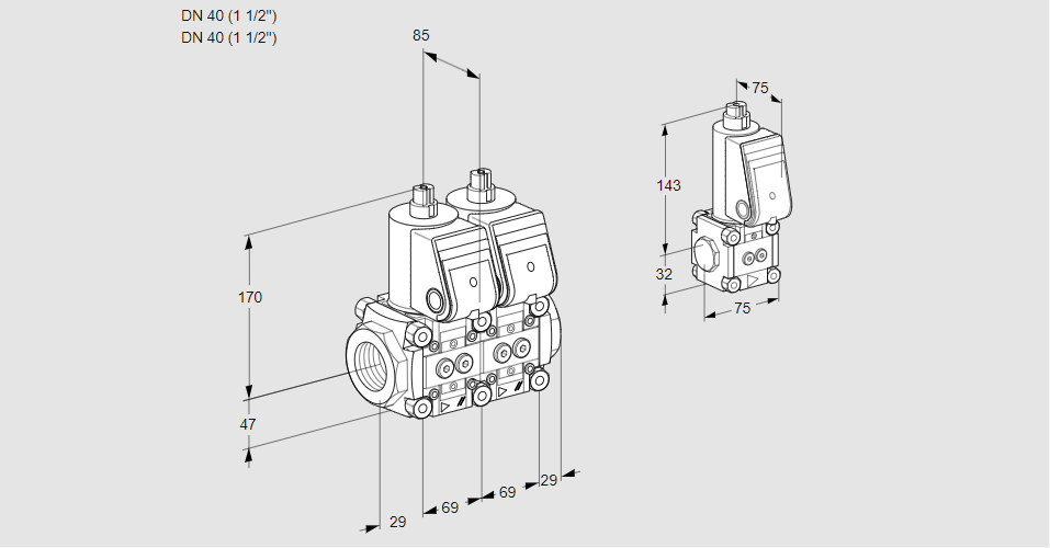Клапан эл.магнитный сдвоенный VCS 2E40R/40R05NNWR/PPPP/PPBS