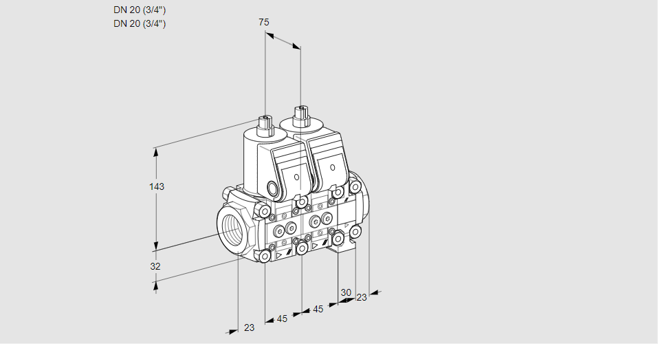 Клапан эл.магнитный сдвоенный VCS 1E20R/20R05NNVWR/PPPP/PPPP