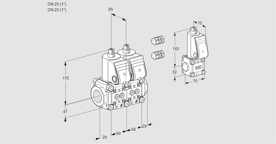 Клапан эл.магнитный сдвоенный VCS 2E25R/25R05NNWR3/PPPP/PPZS