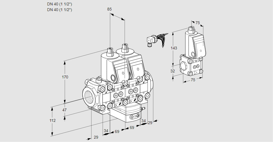 Регулятор соотношения газ/воздух с двумя эл.магнитными клапанами VCG 2E40R/40R05FNGEVWR/PPPP/PPZS