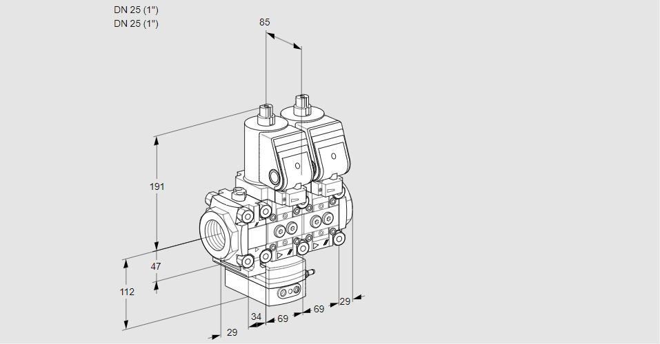 Регулятор давления с двумя эл.магнитными клапанами VCD 2T25N/25N05FD-50NQSR/PPPP/PPPP
