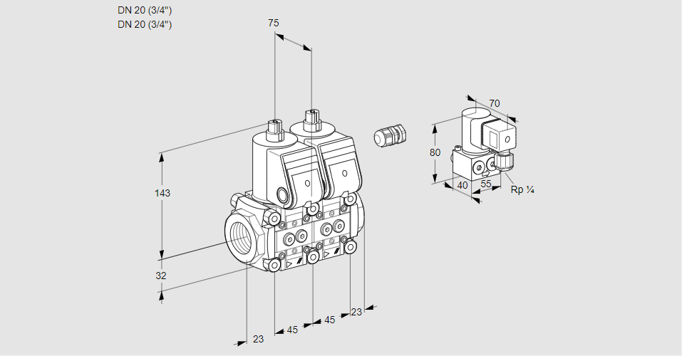 Клапан эл.магнитный сдвоенный VCS 1E20R/20R05NNWR/PPPP/PPZY