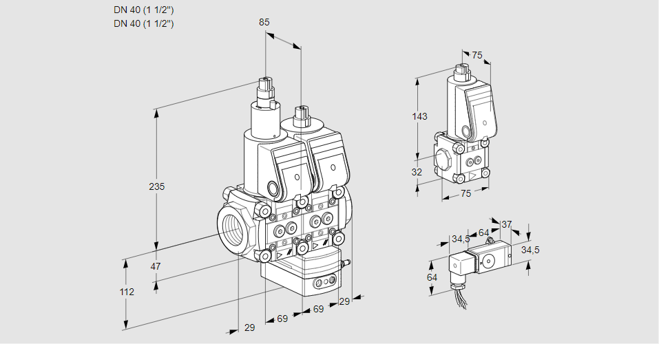 Регулятор давления с двумя эл.магнитными клапанами VCD 2T40N/40N05LD-25QR/3--4/ZSPP