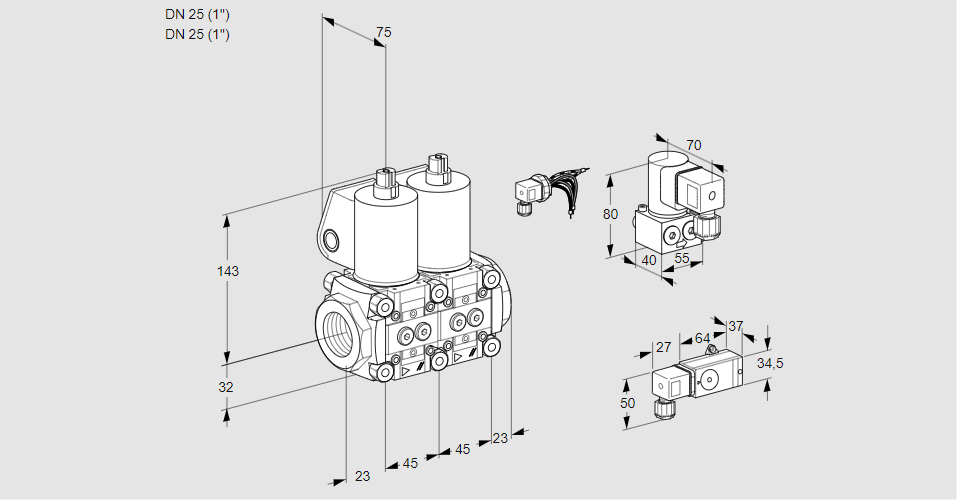 Клапан эл.магнитный сдвоенный VCS 1E25R/25R05NNWL/PPBY/PP2-