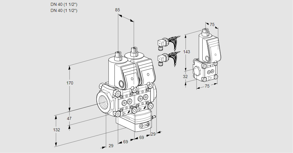 Регулятор расхода с двумя эл.магнитными клапанами VCH 2E40R/40R05NHEWR6/PPPP/PPBS
