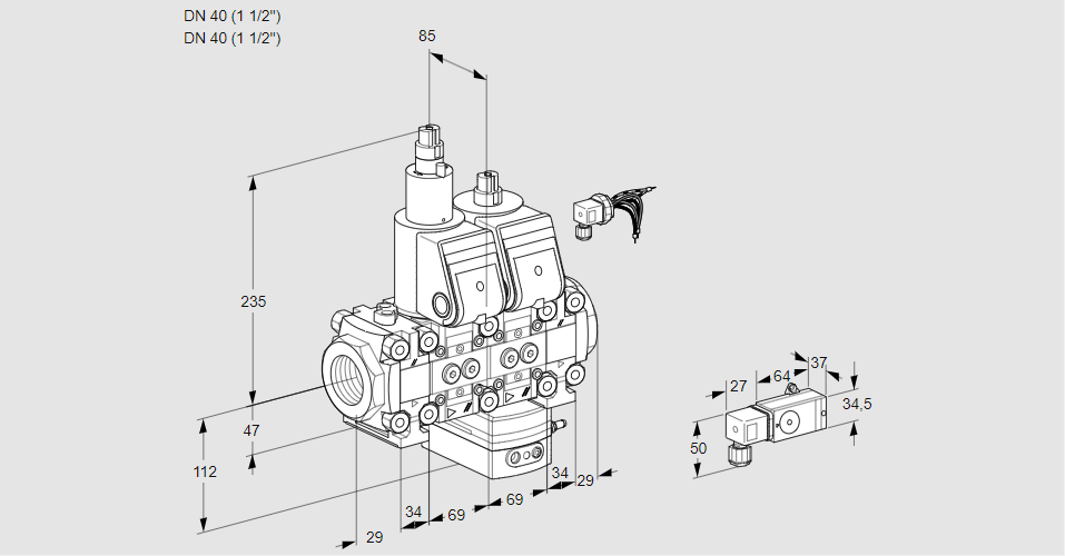 Регулятор соотношения газ/воздух с двумя эл.магнитными клапанами VCG 2E40R/40R05FLGEVWR/3--3/PPPP